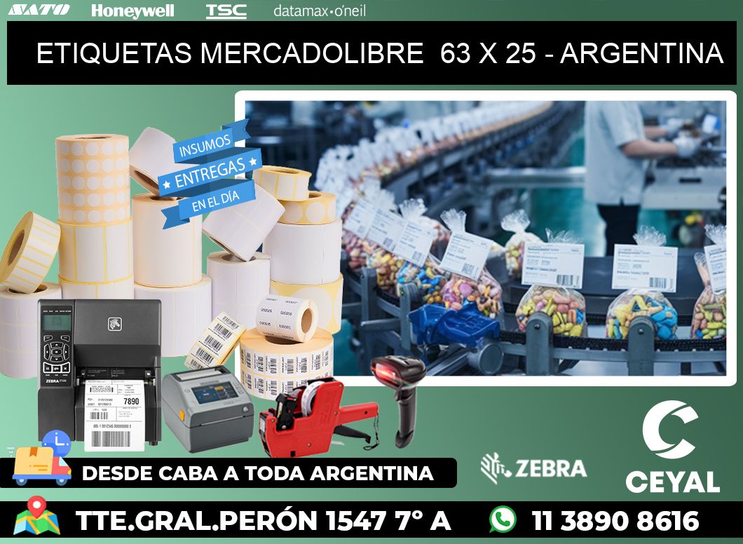 ETIQUETAS MERCADOLIBRE  63 x 25 - ARGENTINA