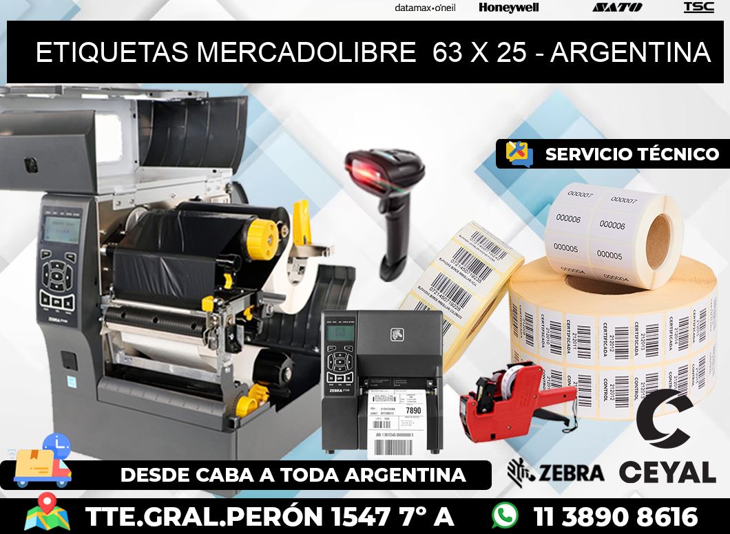 ETIQUETAS MERCADOLIBRE  63 x 25 - ARGENTINA