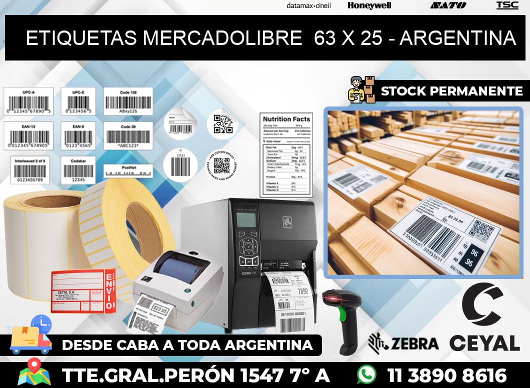 ETIQUETAS MERCADOLIBRE  63 x 25 - ARGENTINA