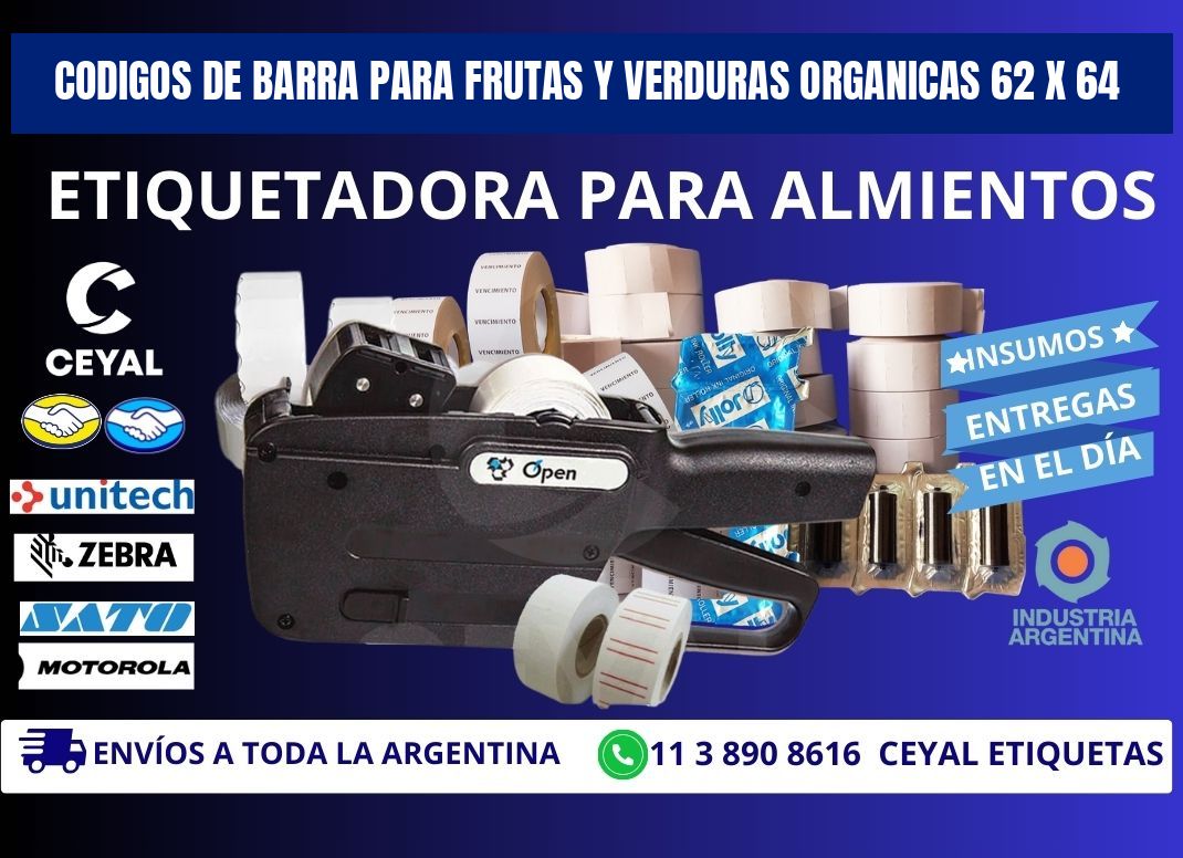 CODIGOS DE BARRA PARA FRUTAS Y VERDURAS ORGANICAS 62 x 64