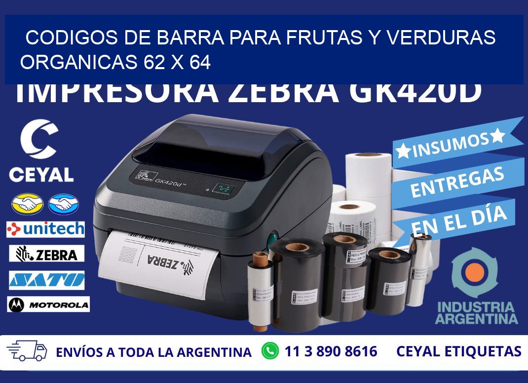 CODIGOS DE BARRA PARA FRUTAS Y VERDURAS ORGANICAS 62 x 64