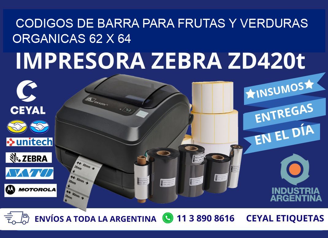 CODIGOS DE BARRA PARA FRUTAS Y VERDURAS ORGANICAS 62 x 64