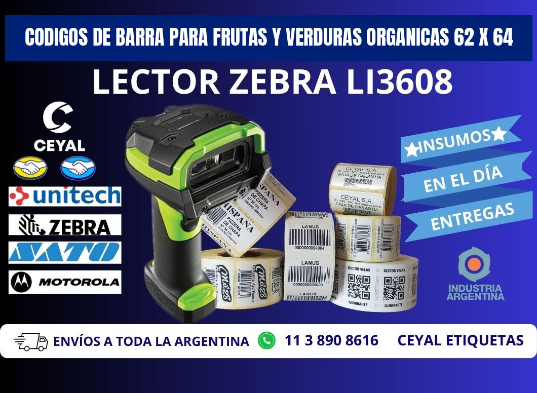 CODIGOS DE BARRA PARA FRUTAS Y VERDURAS ORGANICAS 62 x 64