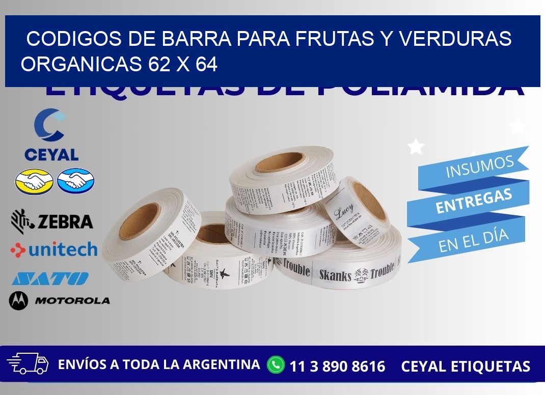 CODIGOS DE BARRA PARA FRUTAS Y VERDURAS ORGANICAS 62 x 64