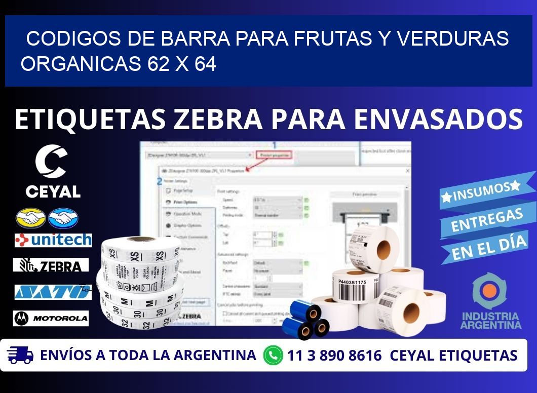 CODIGOS DE BARRA PARA FRUTAS Y VERDURAS ORGANICAS 62 x 64