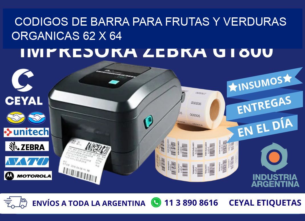 CODIGOS DE BARRA PARA FRUTAS Y VERDURAS ORGANICAS 62 x 64