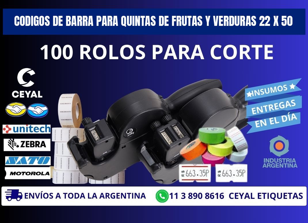 CODIGOS DE BARRA PARA QUINTAS DE FRUTAS Y VERDURAS 22 x 50