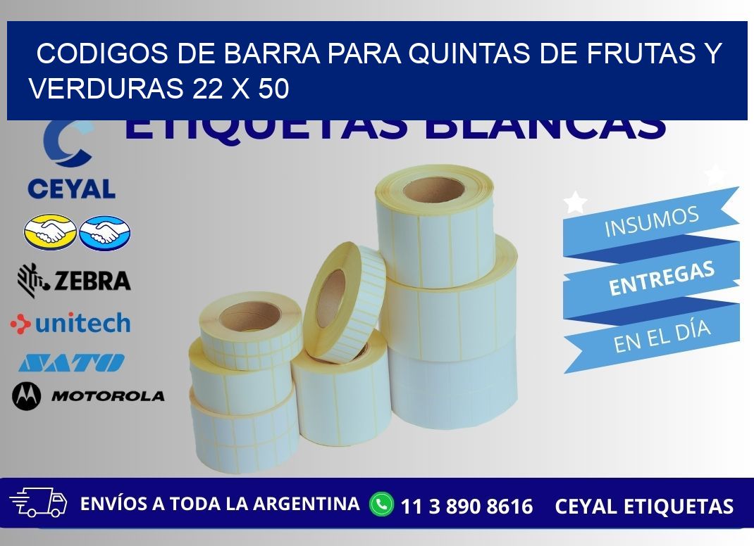 CODIGOS DE BARRA PARA QUINTAS DE FRUTAS Y VERDURAS 22 x 50