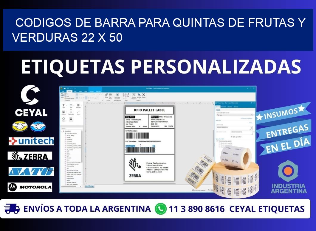 CODIGOS DE BARRA PARA QUINTAS DE FRUTAS Y VERDURAS 22 x 50