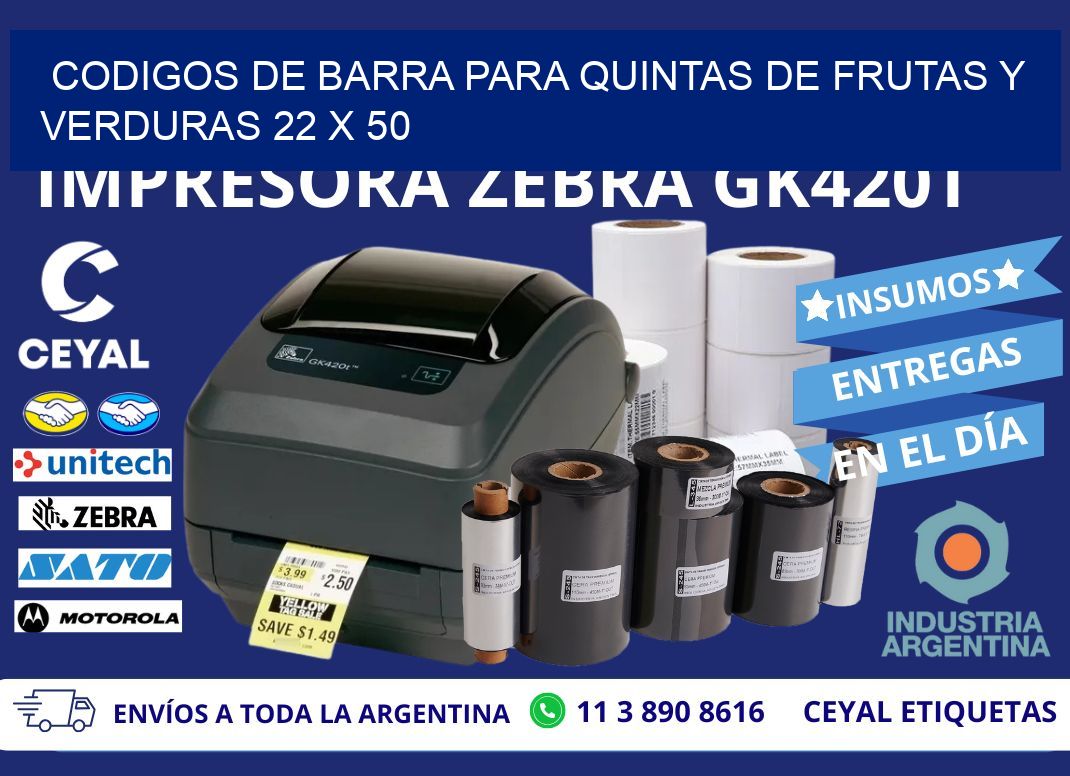 CODIGOS DE BARRA PARA QUINTAS DE FRUTAS Y VERDURAS 22 x 50