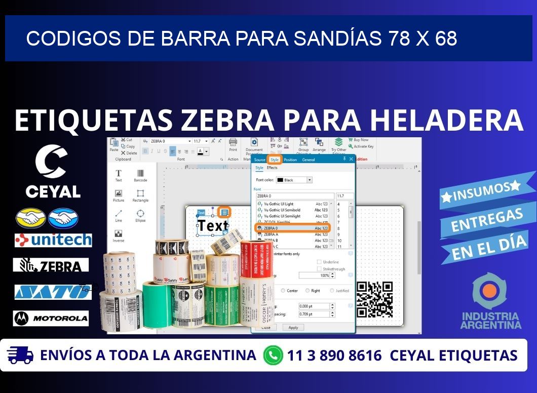 CODIGOS DE BARRA PARA SANDÍAS 78 x 68