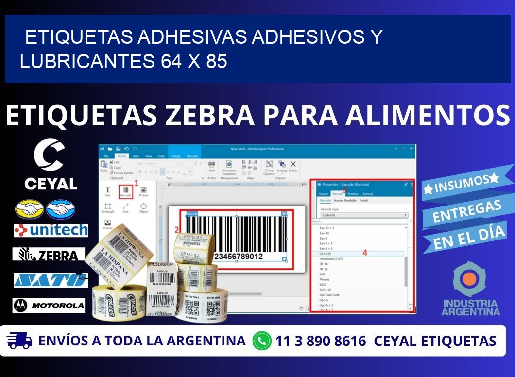ETIQUETAS ADHESIVAS ADHESIVOS Y LUBRICANTES 64 x 85