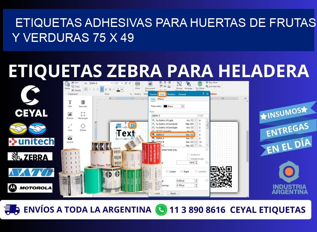 ETIQUETAS ADHESIVAS PARA HUERTAS DE FRUTAS Y VERDURAS 75 x 49