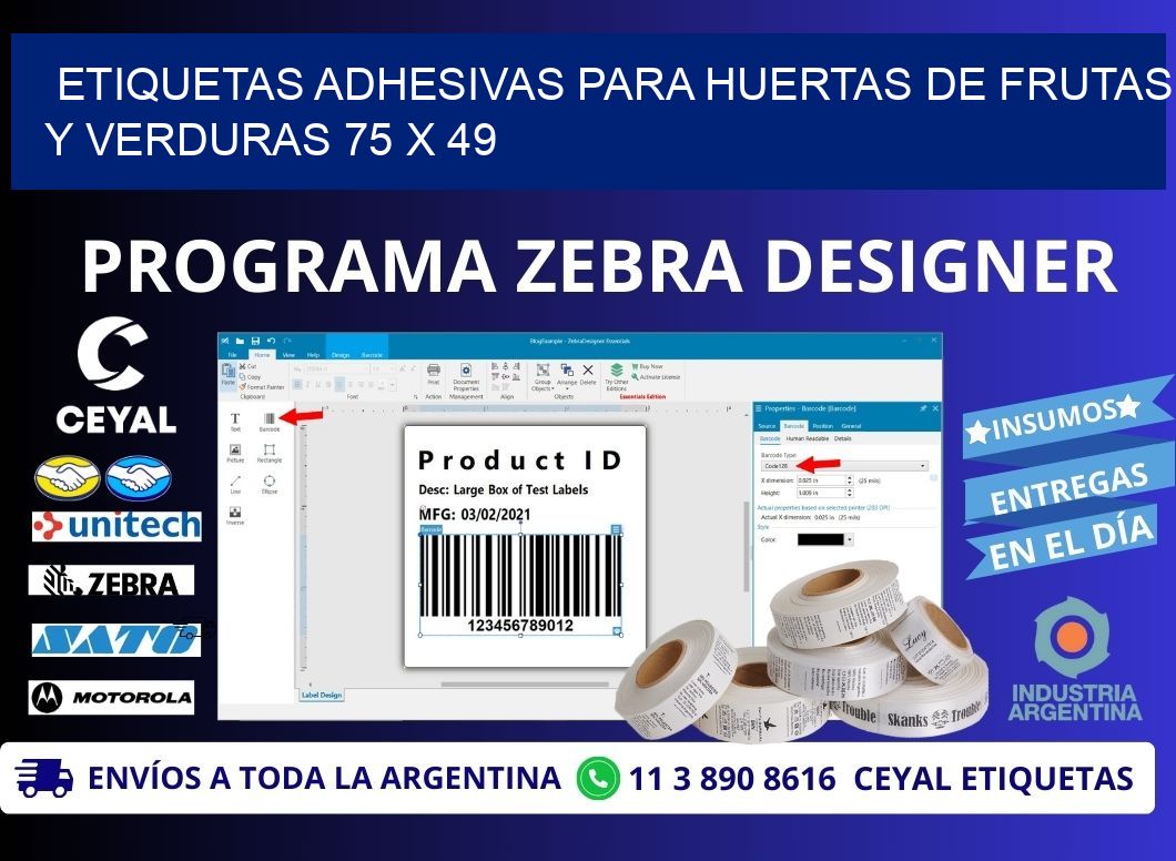 ETIQUETAS ADHESIVAS PARA HUERTAS DE FRUTAS Y VERDURAS 75 x 49