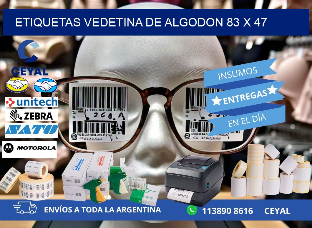 ETIQUETAS VEDETINA DE ALGODON 83 x 47