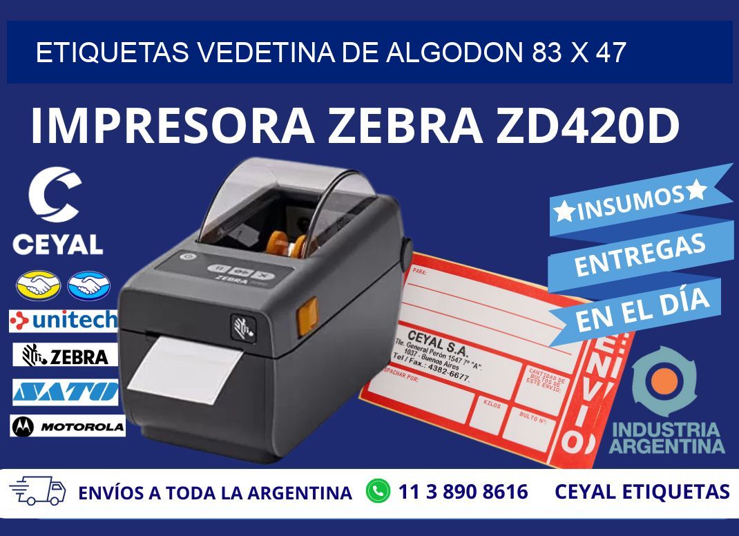 ETIQUETAS VEDETINA DE ALGODON 83 x 47