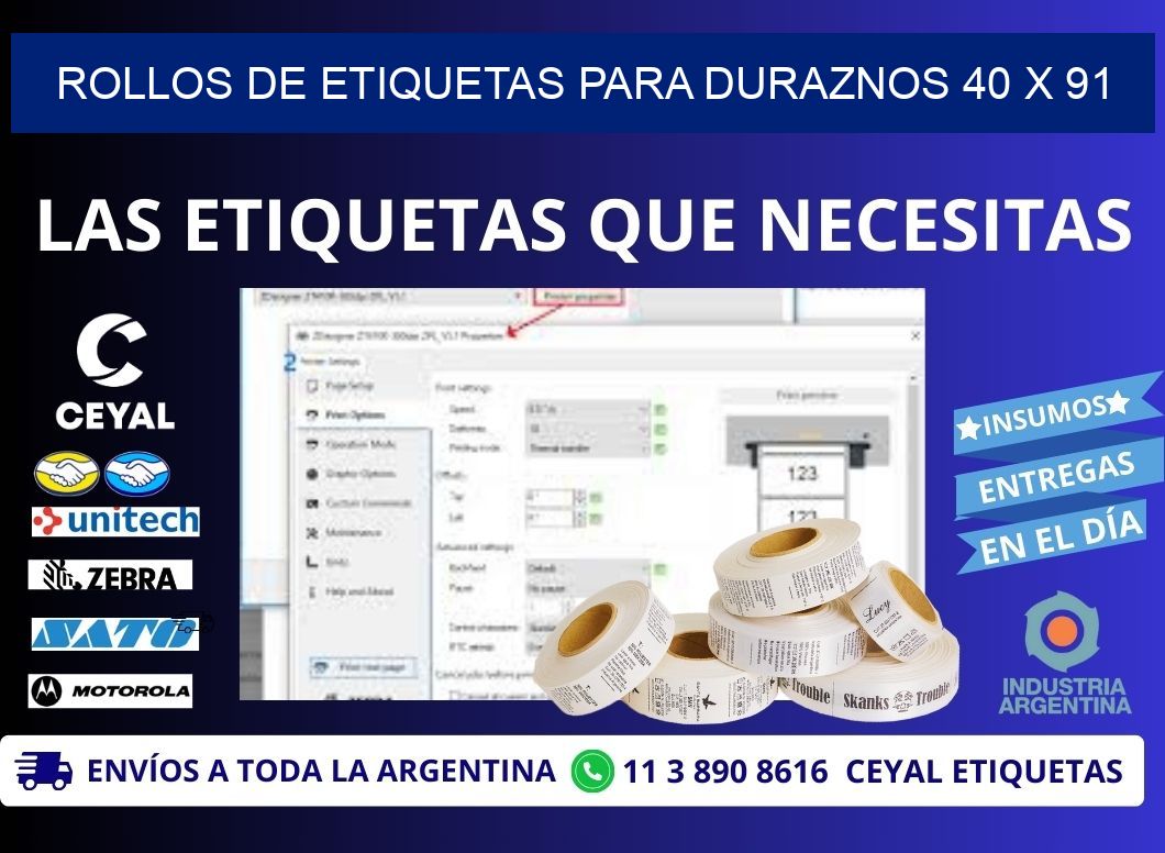 ROLLOS DE ETIQUETAS PARA DURAZNOS 40 x 91