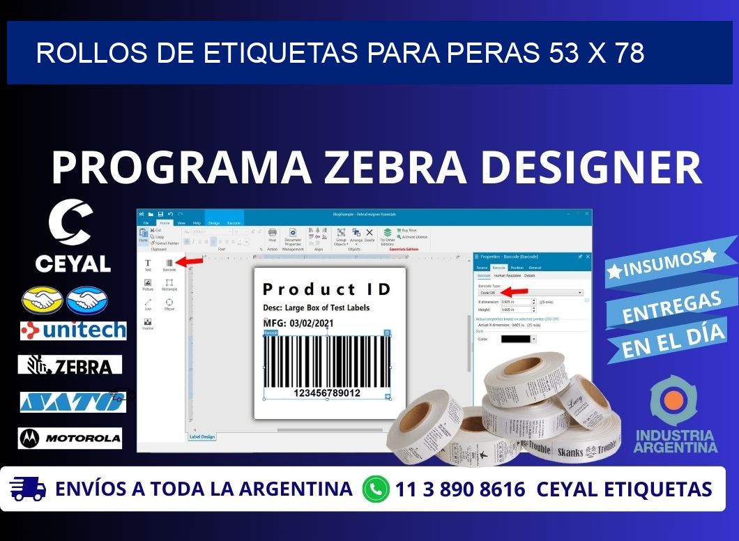 ROLLOS DE ETIQUETAS PARA PERAS 53 x 78