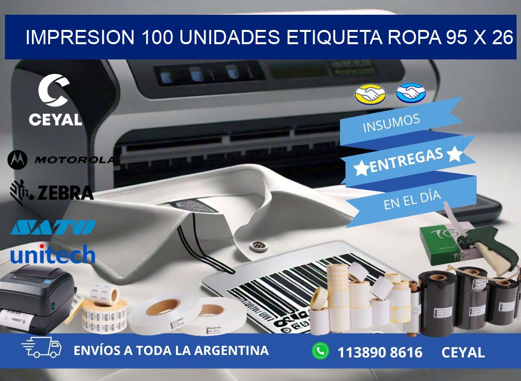 IMPRESION 100 UNIDADES ETIQUETA ROPA 95 x 26