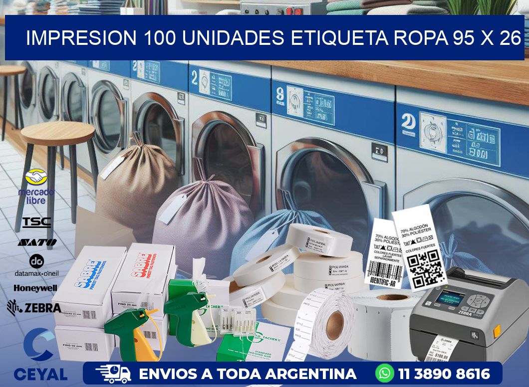 IMPRESION 100 UNIDADES ETIQUETA ROPA 95 x 26