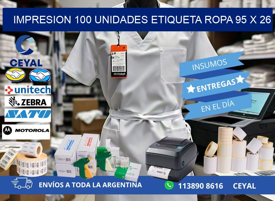 IMPRESION 100 UNIDADES ETIQUETA ROPA 95 x 26