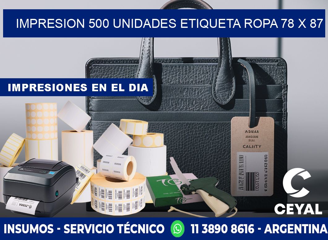 IMPRESION 500 UNIDADES ETIQUETA ROPA 78 x 87