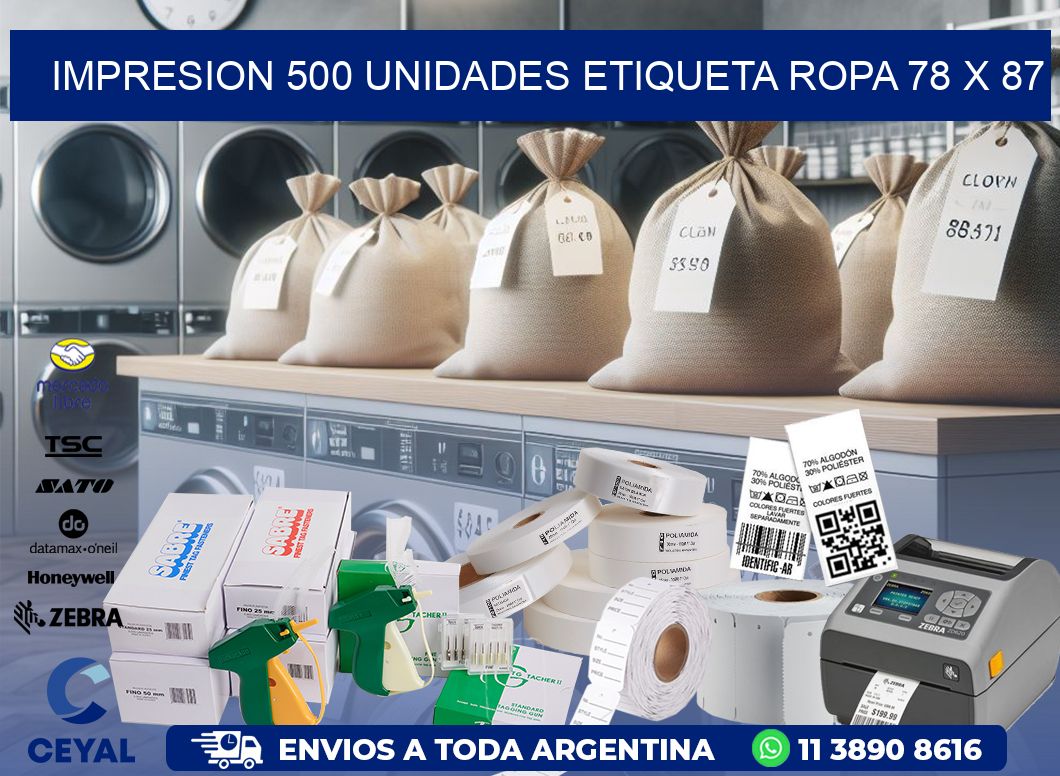 IMPRESION 500 UNIDADES ETIQUETA ROPA 78 x 87