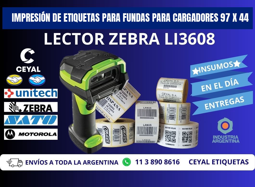 IMPRESIÓN DE ETIQUETAS PARA FUNDAS PARA CARGADORES 97 x 44