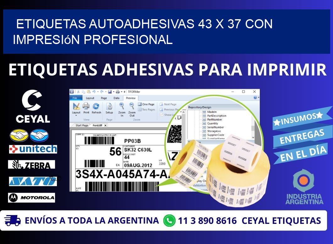 Etiquetas Autoadhesivas 43 x 37 con Impresión Profesional