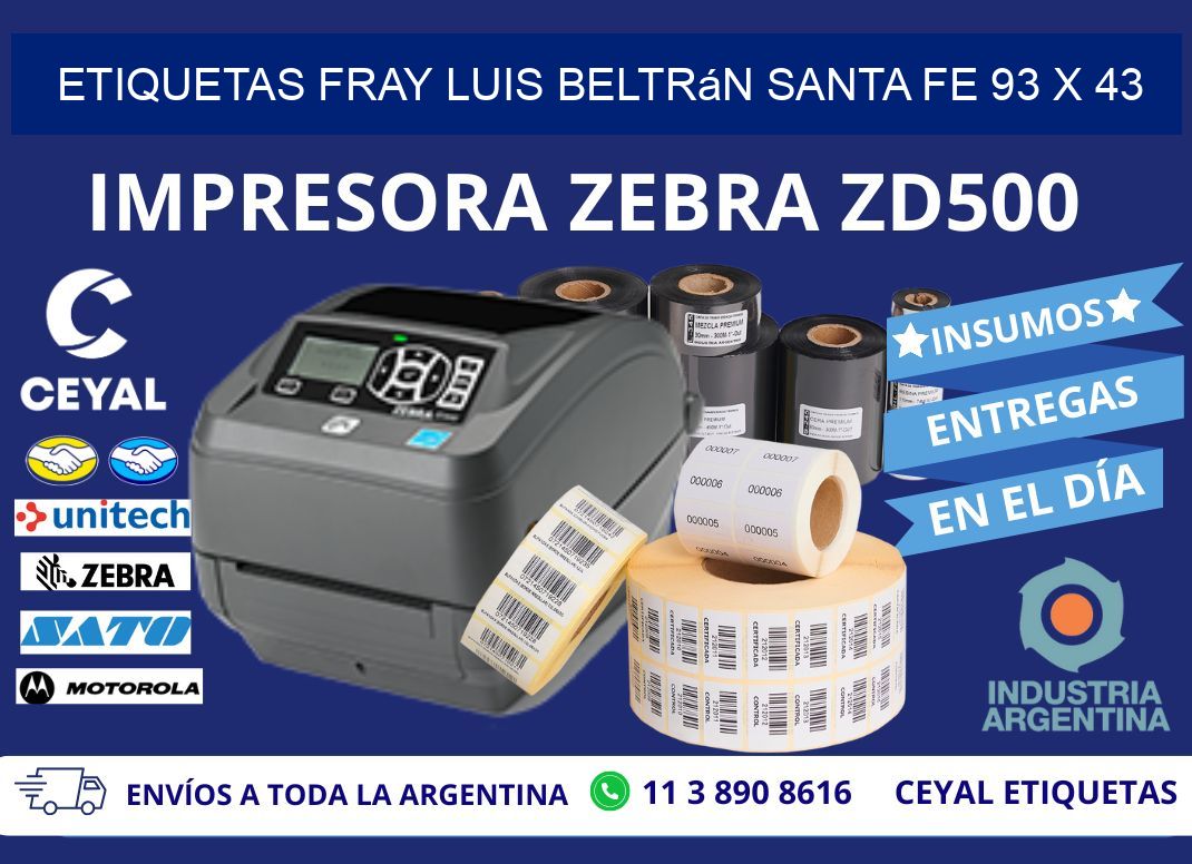 Etiquetas Fray Luis Beltrán Santa Fe 93 x 43