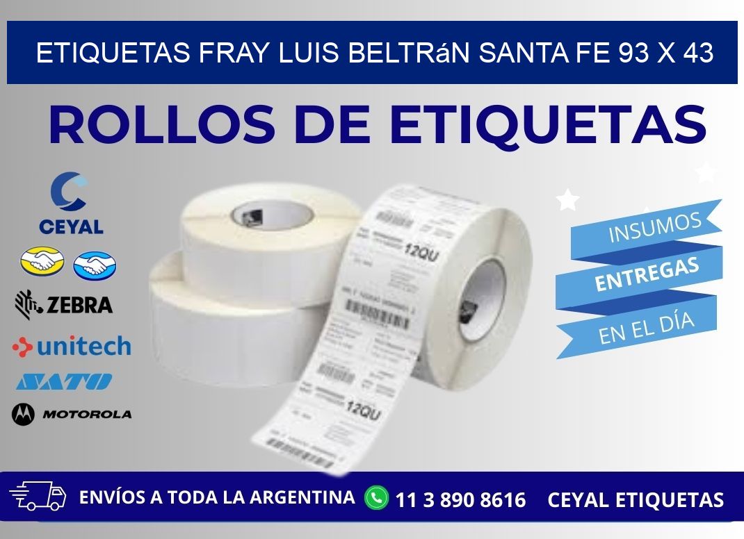 Etiquetas Fray Luis Beltrán Santa Fe 93 x 43