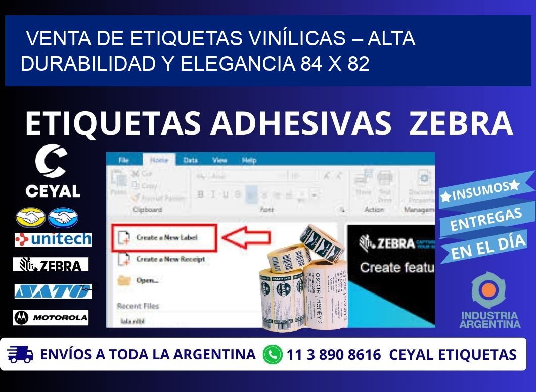 VENTA DE ETIQUETAS VINÍLICAS – ALTA DURABILIDAD Y ELEGANCIA 84 x 82