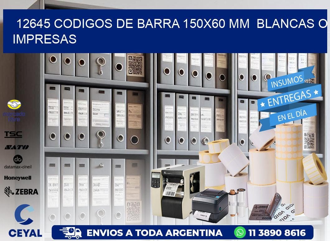 12645 CODIGOS DE BARRA 150x60 mm  BLANCAS O IMPRESAS