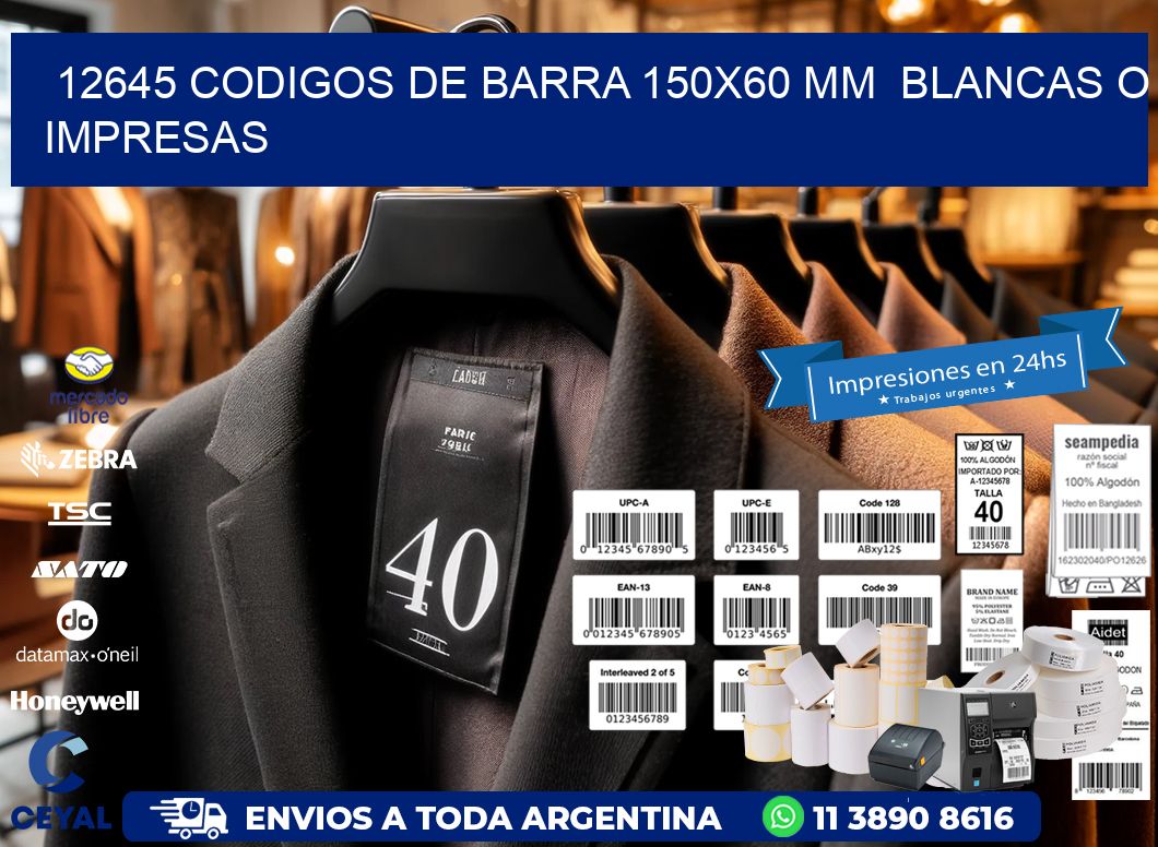 12645 CODIGOS DE BARRA 150x60 mm  BLANCAS O IMPRESAS