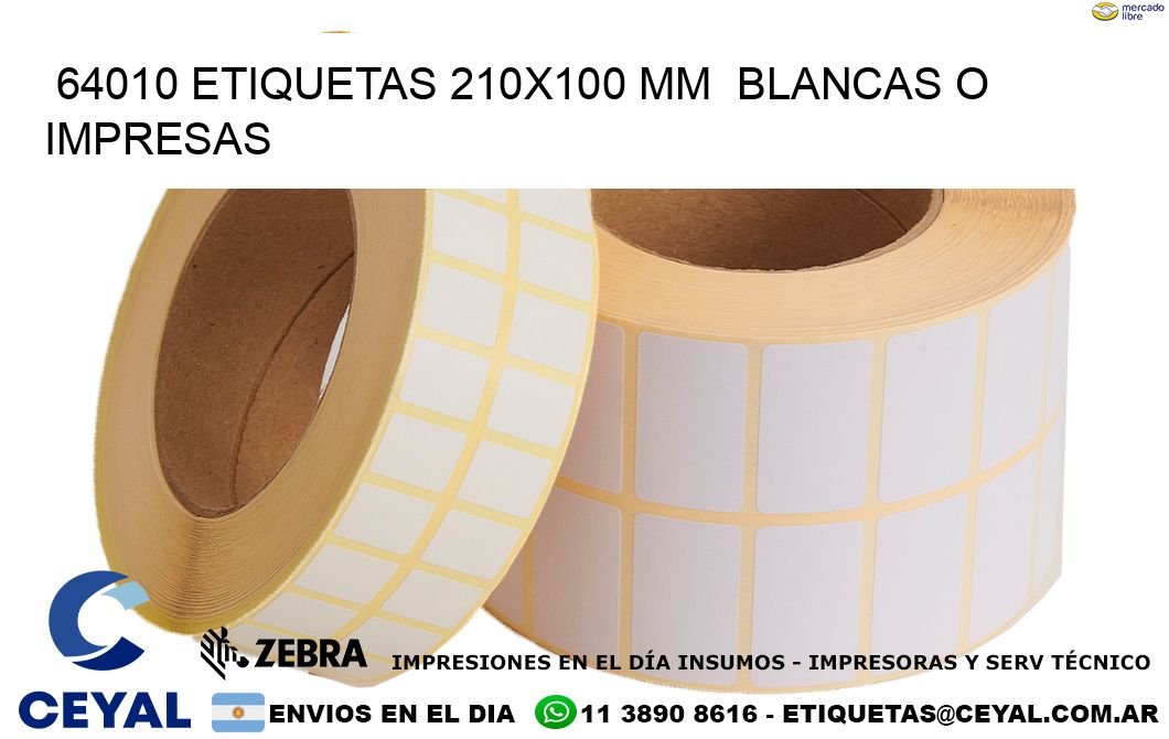 64010 ETIQUETAS 210x100 mm  BLANCAS O IMPRESAS