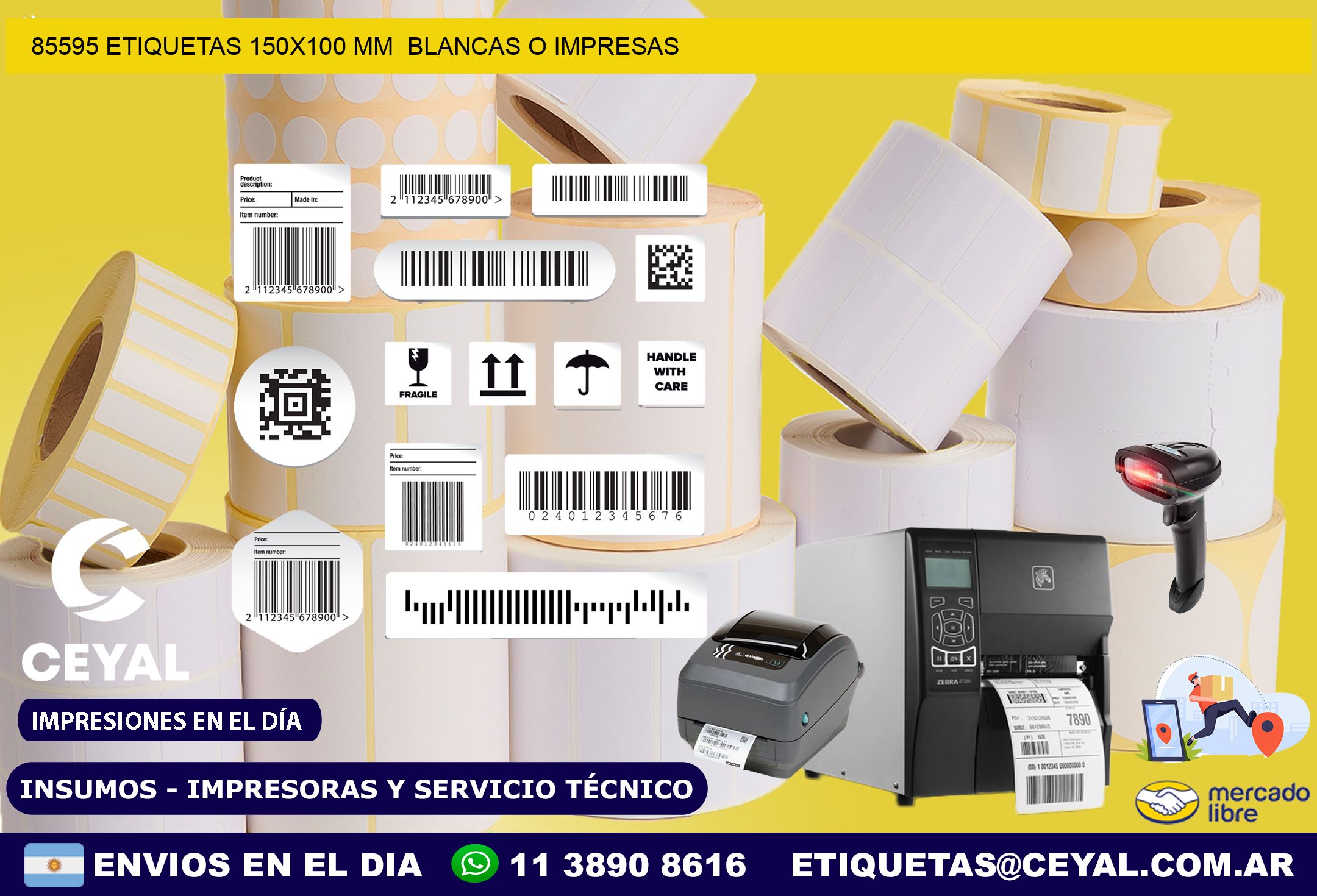 85595 ETIQUETAS 150x100 mm  BLANCAS O IMPRESAS