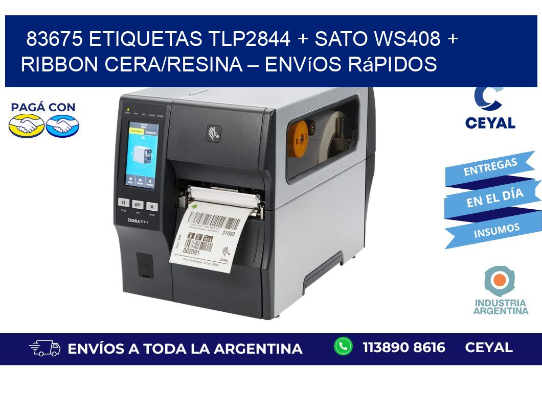 83675 ETIQUETAS TLP2844 + SATO WS408 + Ribbon Cera/Resina – Envíos rápidos