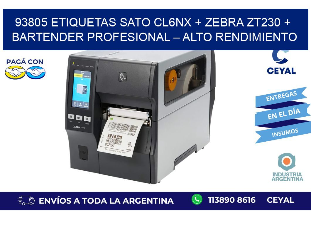93805 ETIQUETAS SATO CL6NX + Zebra ZT230 + BarTender Profesional – Alto rendimiento