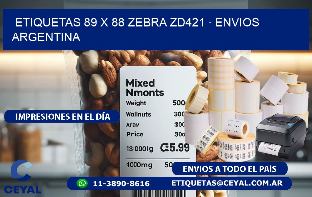 ETIQUETAS 89 x 88 ZEBRA ZD421 · ENVIOS ARGENTINA