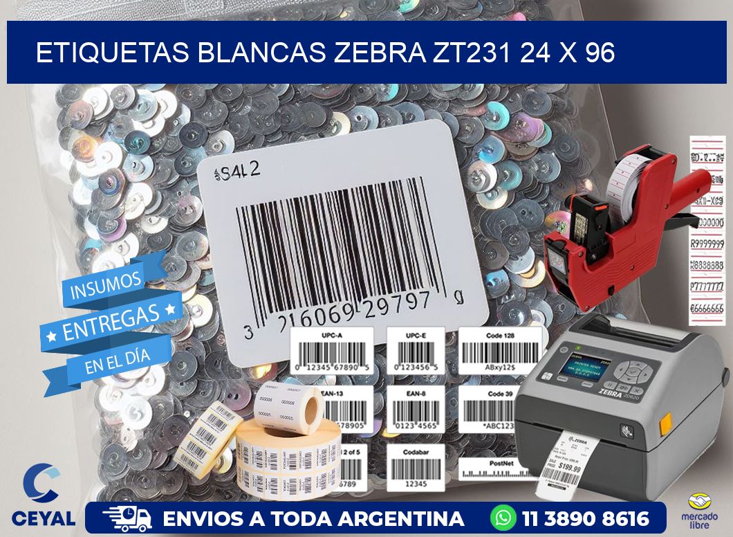 ETIQUETAS BLANCAS ZEBRA ZT231 24 x 96
