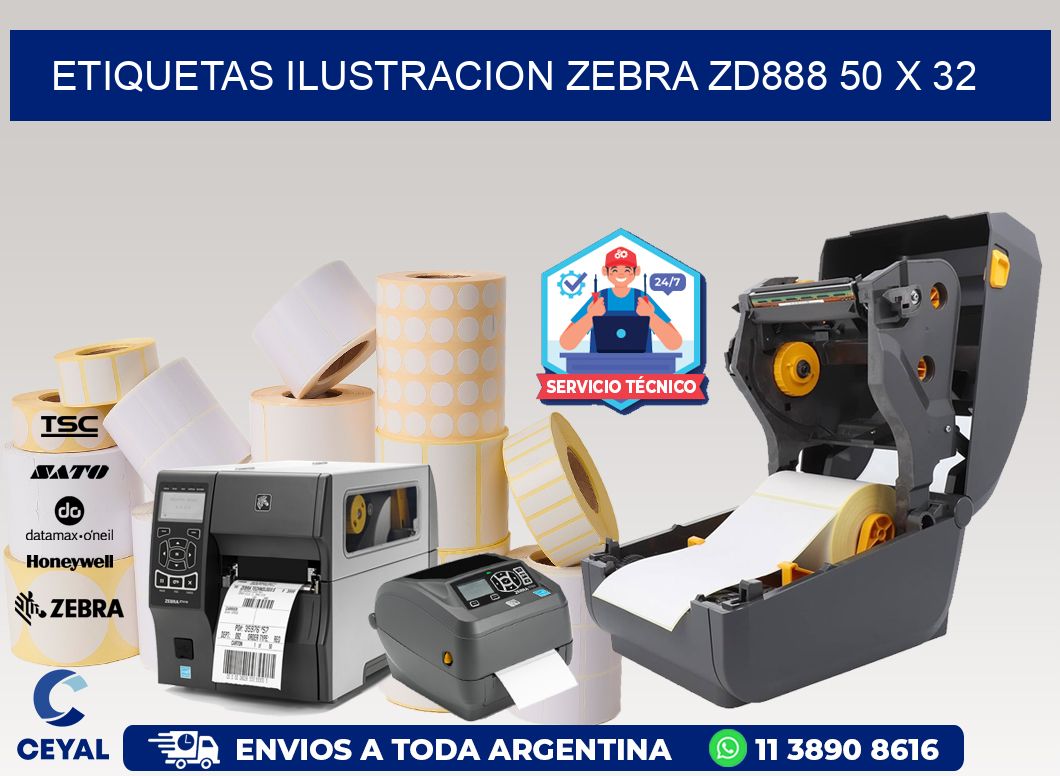 ETIQUETAS ILUSTRACION ZEBRA ZD888 50 x 32