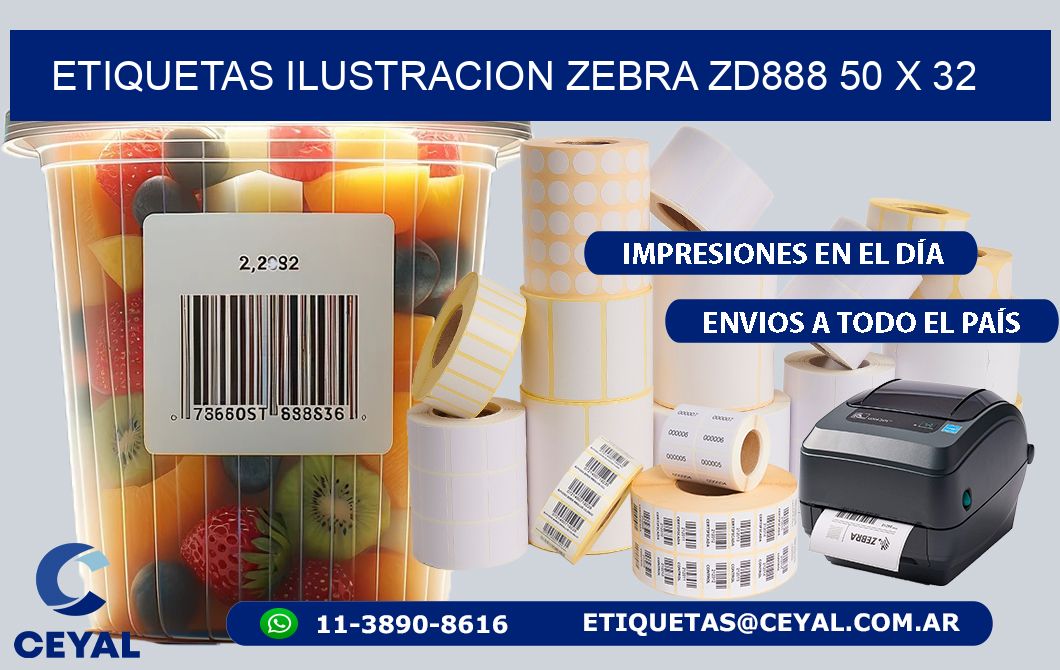 ETIQUETAS ILUSTRACION ZEBRA ZD888 50 x 32