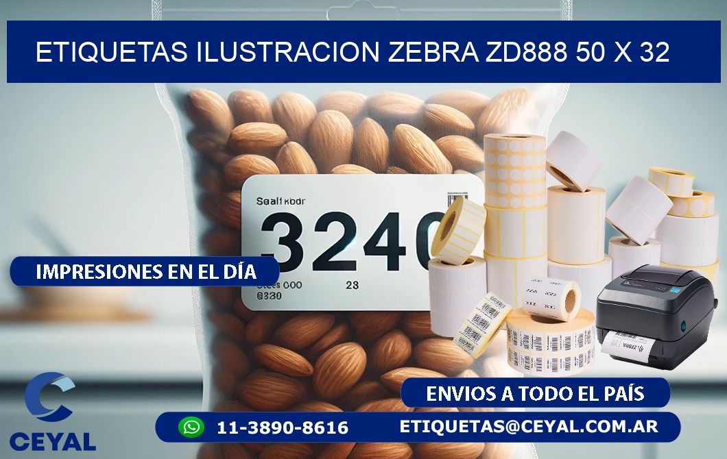 ETIQUETAS ILUSTRACION ZEBRA ZD888 50 x 32