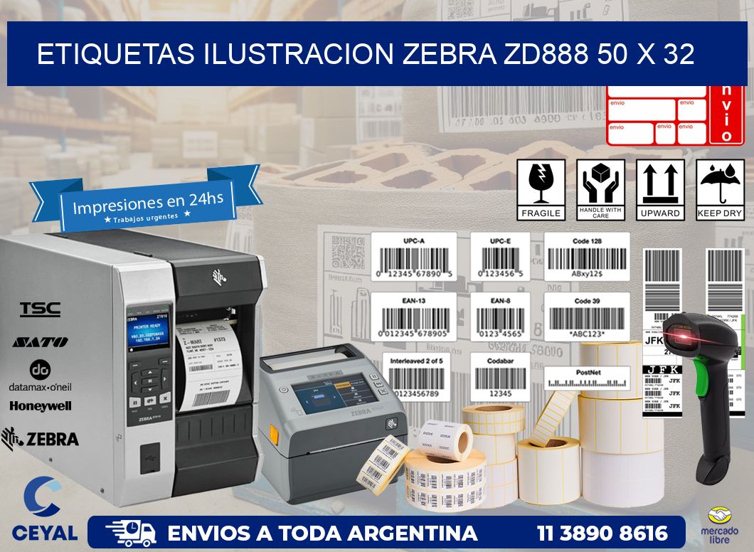 ETIQUETAS ILUSTRACION ZEBRA ZD888 50 x 32