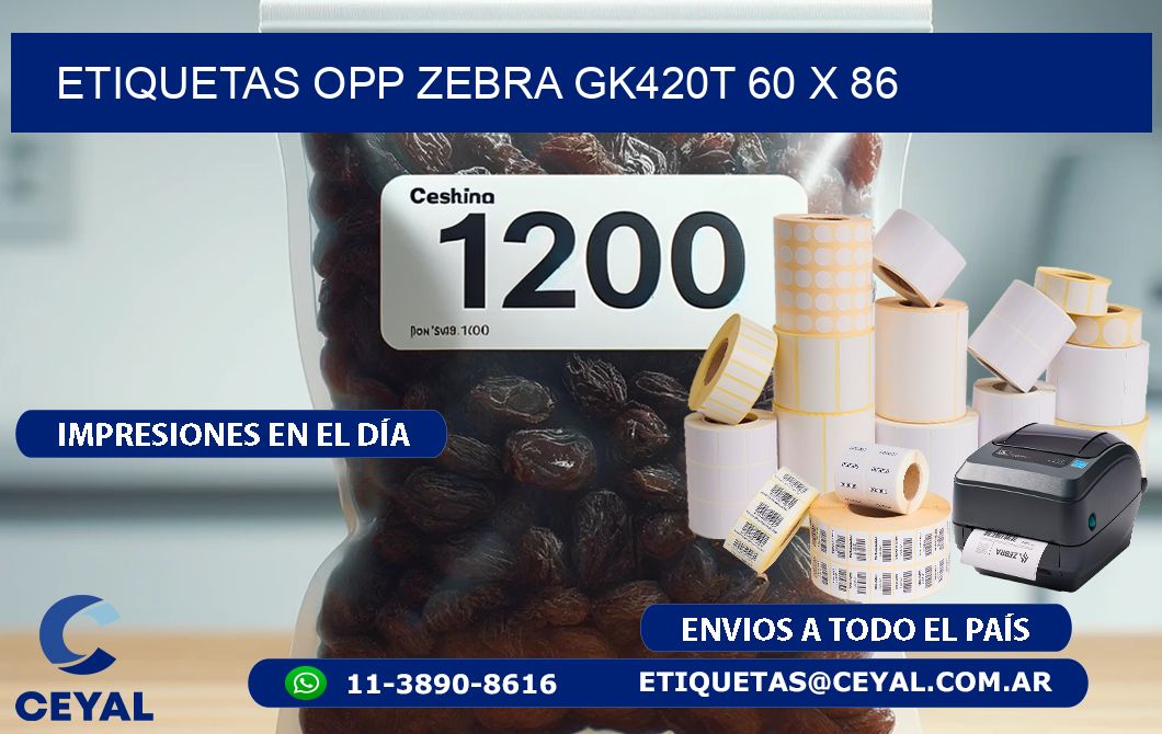ETIQUETAS OPP ZEBRA GK420T 60 x 86