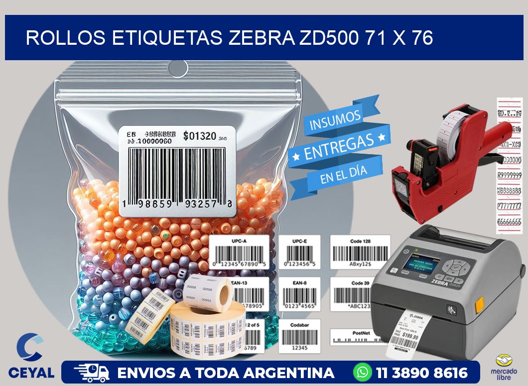 ROLLOS ETIQUETAS Zebra ZD500 71 x 76