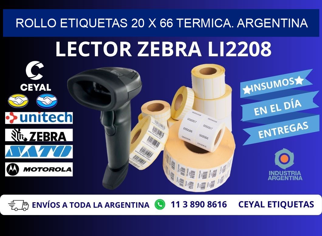 Rollo etiquetas 20 x 66 termica. Argentina