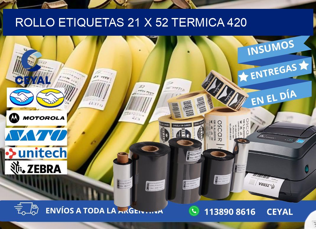 Rollo etiquetas 21 x 52 termica 420