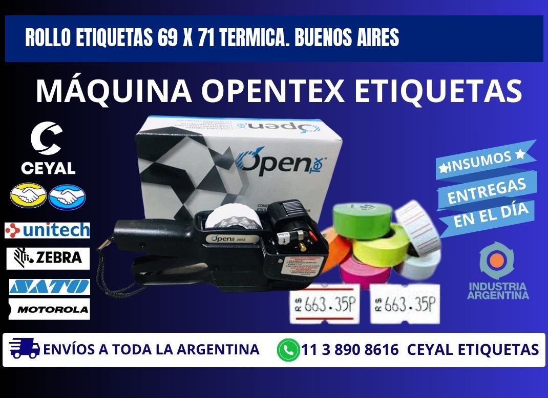 Rollo etiquetas 69 x 71 termica. Buenos Aires