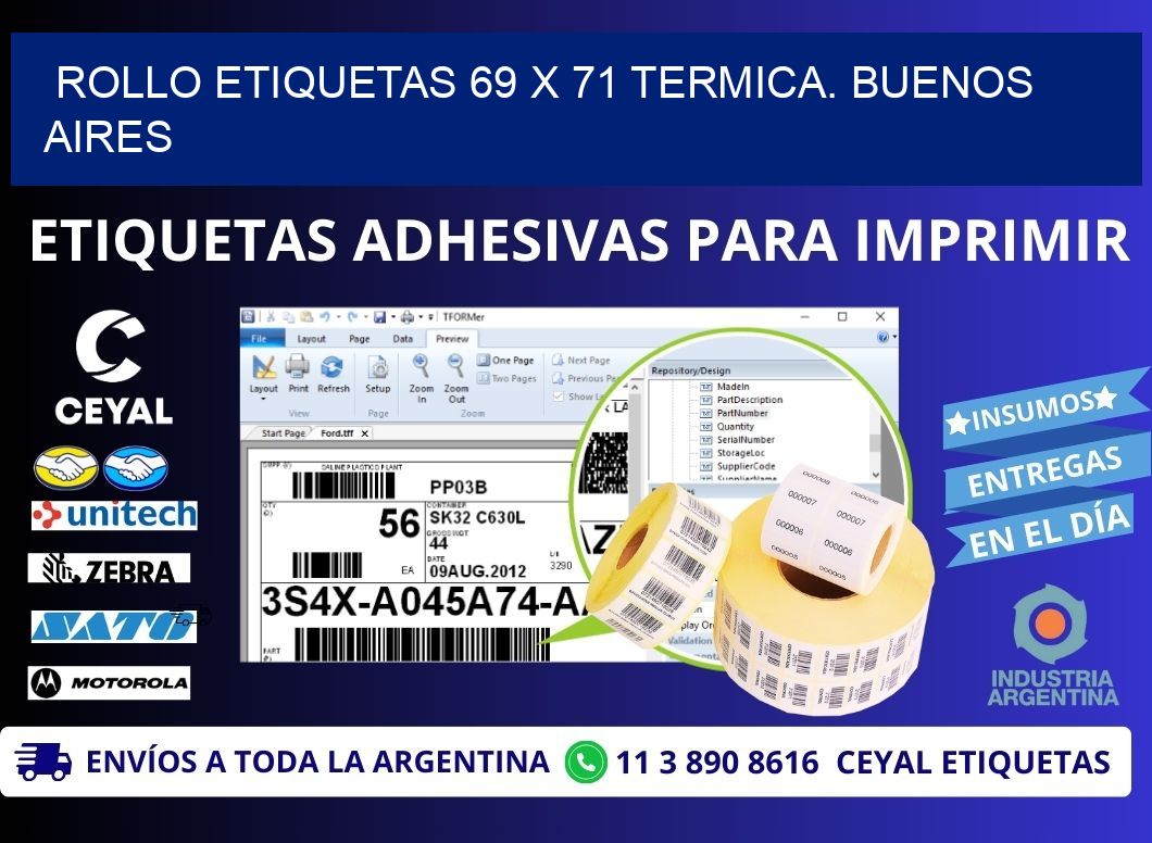 Rollo etiquetas 69 x 71 termica. Buenos Aires